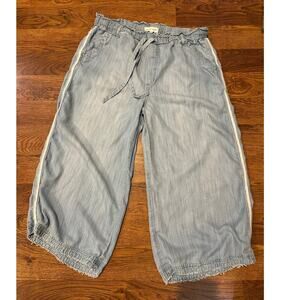 Bella Dahl Women’s Striped Trim Cropped Wide Leg Pants Blue Size Large